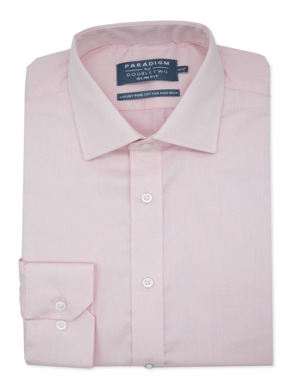 Shirts | Tailored Fit Pink Non-Iron Pure Cotton Twill Shirt | Double TWO