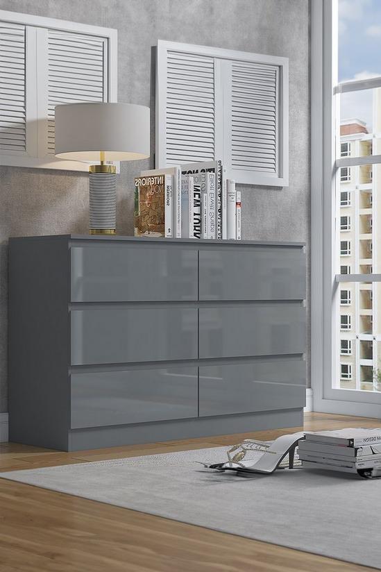 FWStyle Stora 6 Drawer High Gloss Grey Chest Of Drawers 1