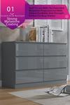 FWStyle Stora 6 Drawer High Gloss Grey Chest Of Drawers thumbnail 2