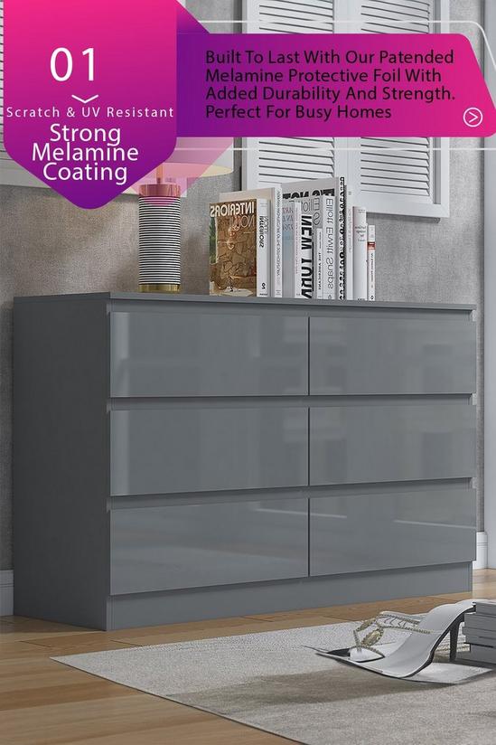 FWStyle Stora 6 Drawer High Gloss Grey Chest Of Drawers 2
