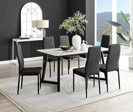 FurnitureboxUK Carson White Marble Effect Dining Table & 6 Milan Black Leg Chairs 1