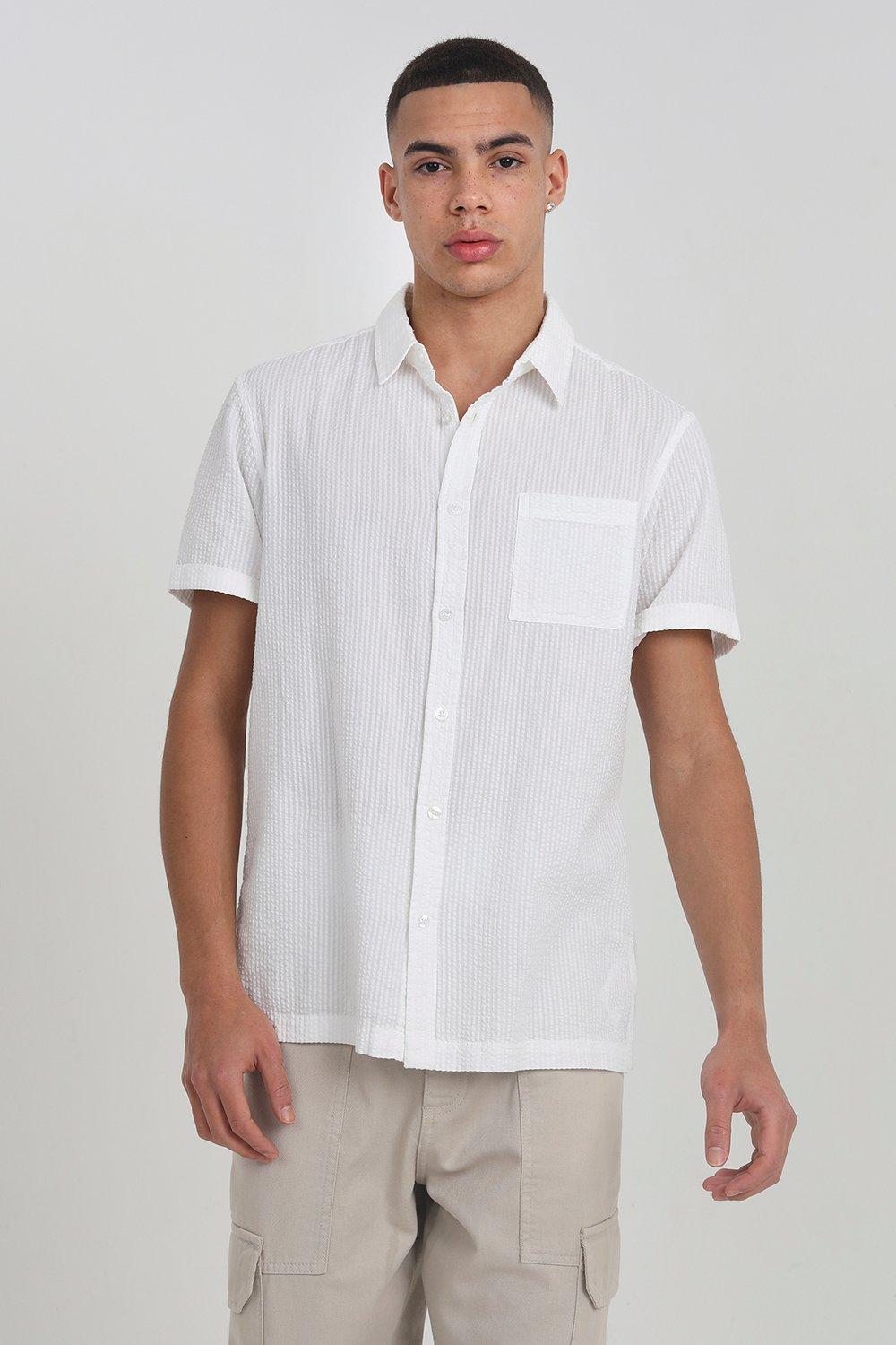 Shirts | 'Gilles' Cotton Seersucker Short Sleeve Shirt | Brave Soul