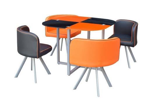 KOSY KOALA Dining Table And 4 Faux Leather Chairs Space Saver Black And Orange Kitchen Set 2