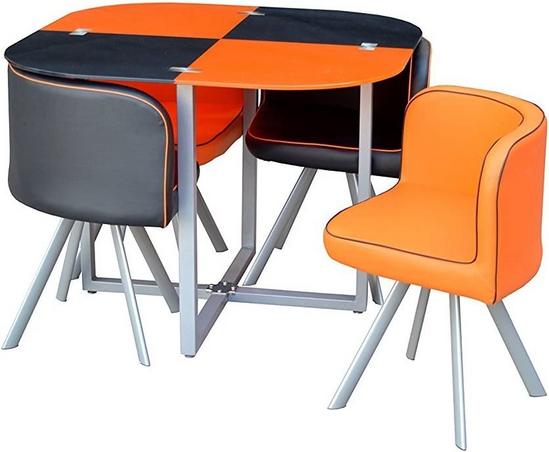 KOSY KOALA Dining Table And 4 Faux Leather Chairs Space Saver Black And Orange Kitchen Set 4