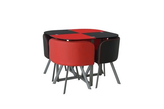 KOSY KOALA Dining Table And 4 Faux Leather Chairs Space Saver Black And Red Kitchen Set 1