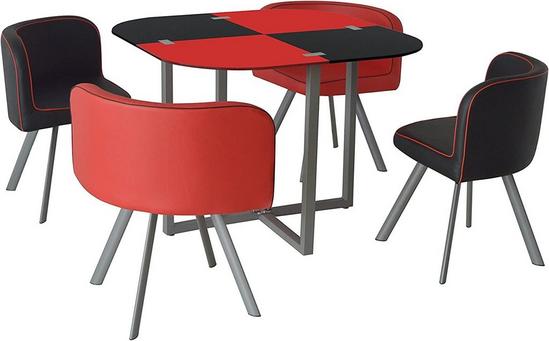 KOSY KOALA Dining Table And 4 Faux Leather Chairs Space Saver Black And Red Kitchen Set 2