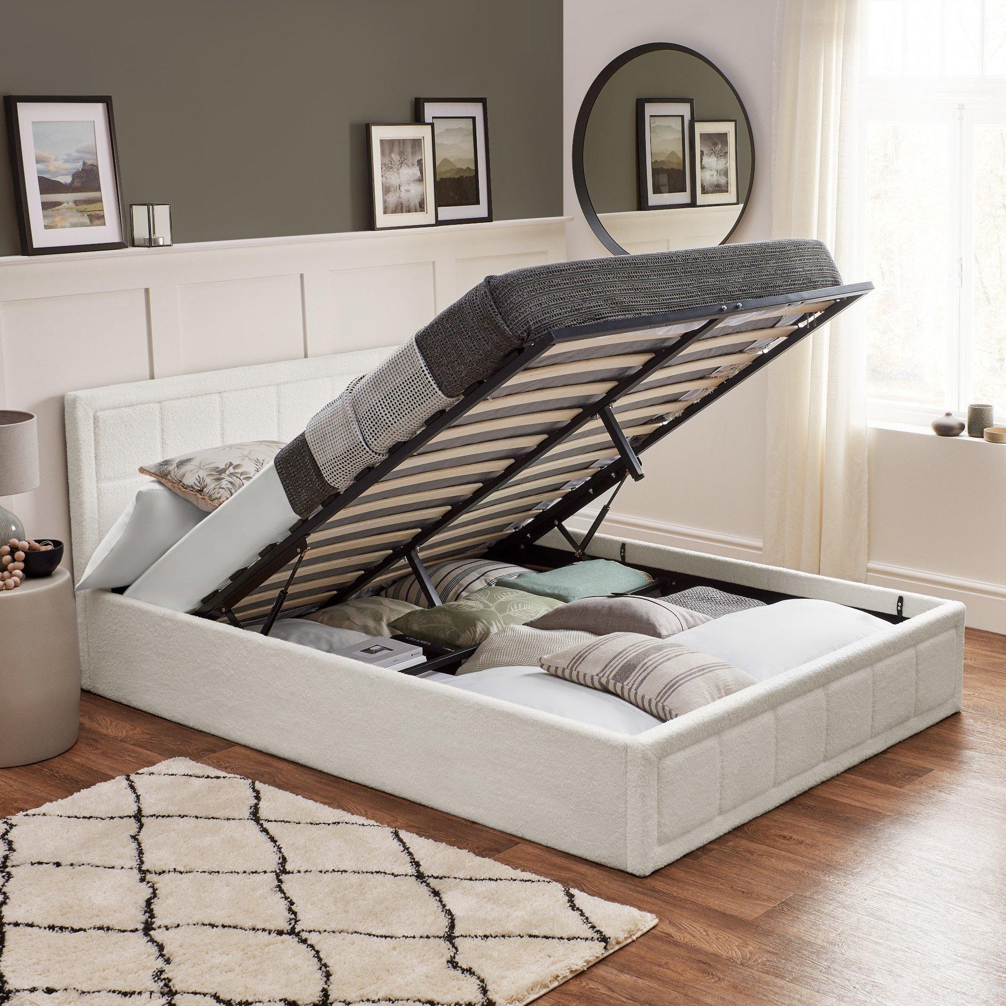 Beds | Ottoman Bed Frame Boucle White Storage Bed | Home Treats