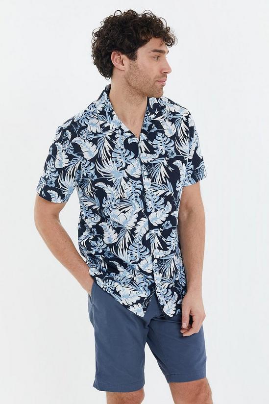 Threadbare 'Romeo' Short Sleeve Tropical Print Revere Collar Cotton Shirt 1