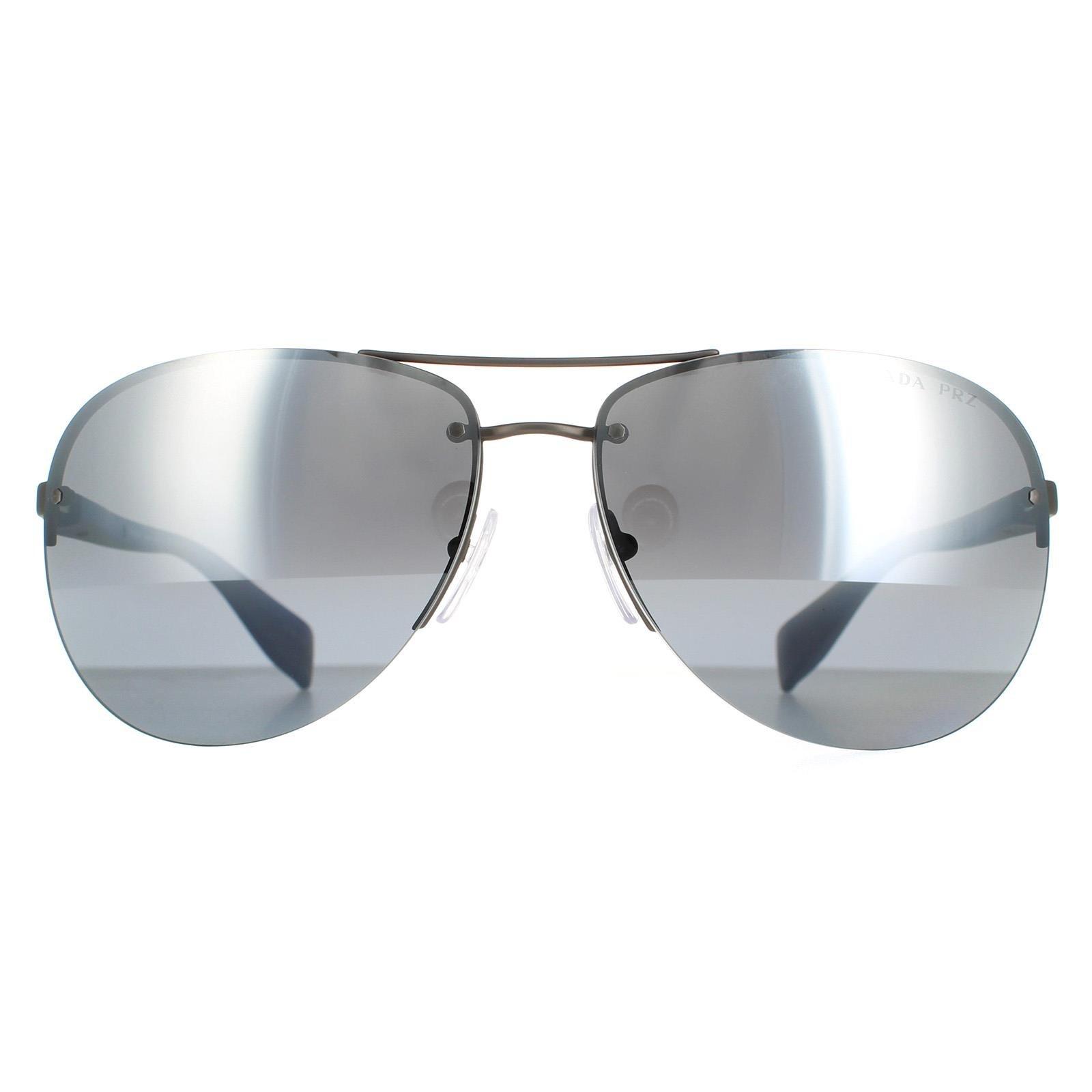 Sunglasses Aviator Gunmetal Blue Rubber Grey Silver Mirror