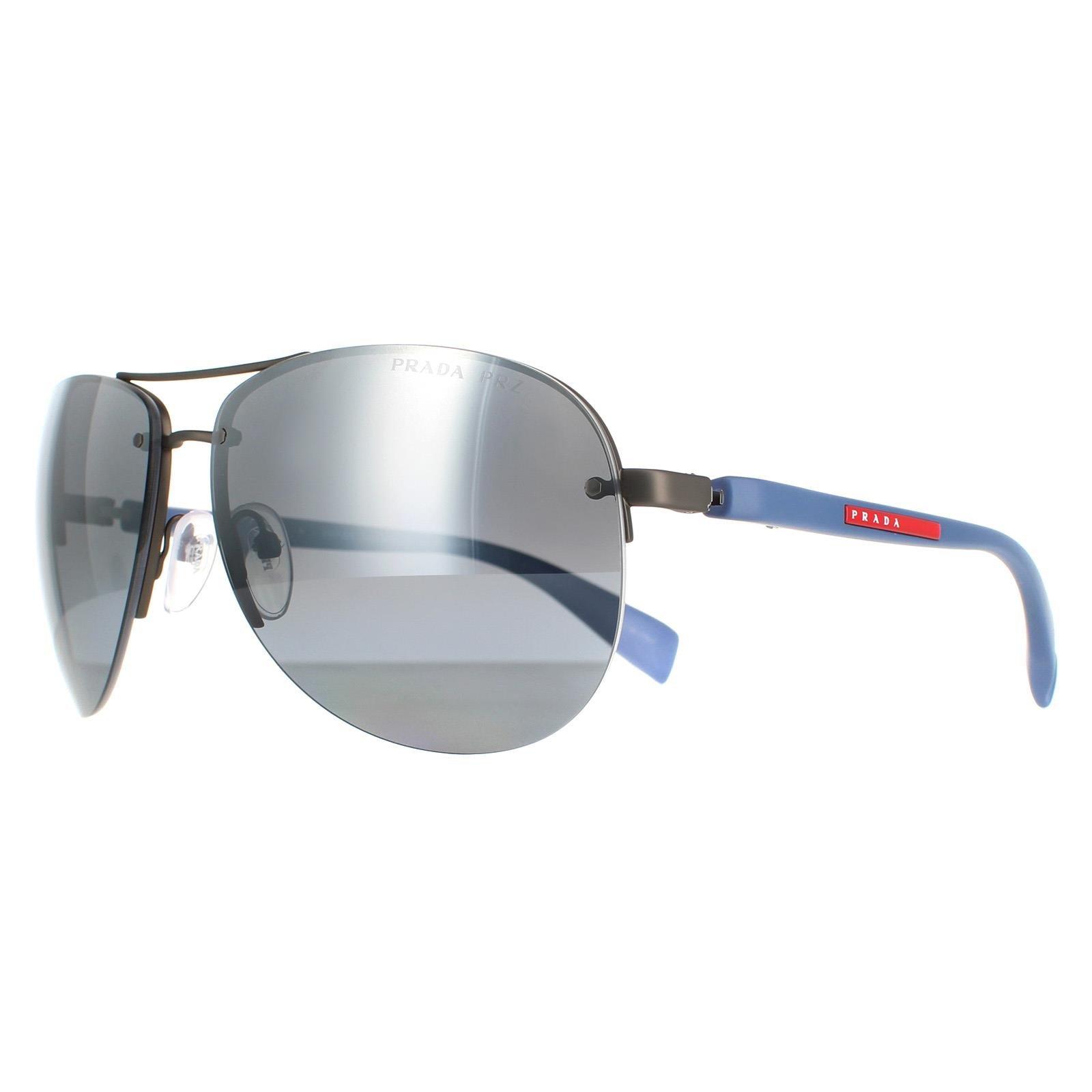 Sunglasses Aviator Gunmetal Blue Rubber Grey Silver Mirror