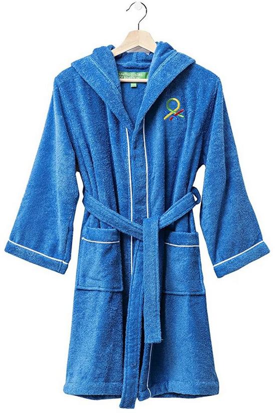 United Colors of Benetton United Colors 100% Cotton Kids Bathrobe with Hoodie 10-12 Years Old Blue 1