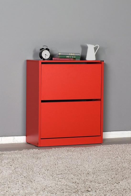 FWStyle Two Tier Shoe Storage Cabinet Red Finish 1