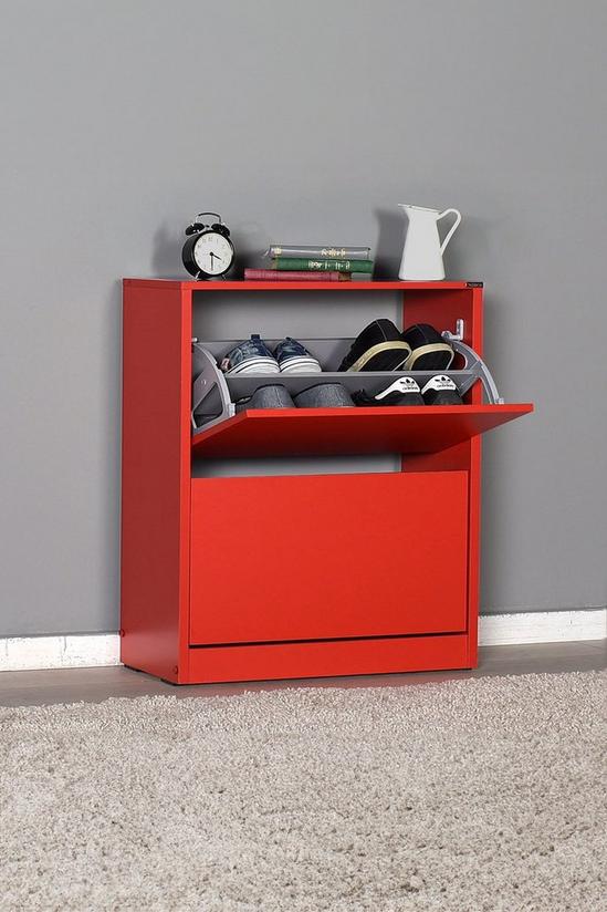 FWStyle Two Tier Shoe Storage Cabinet Red Finish 2